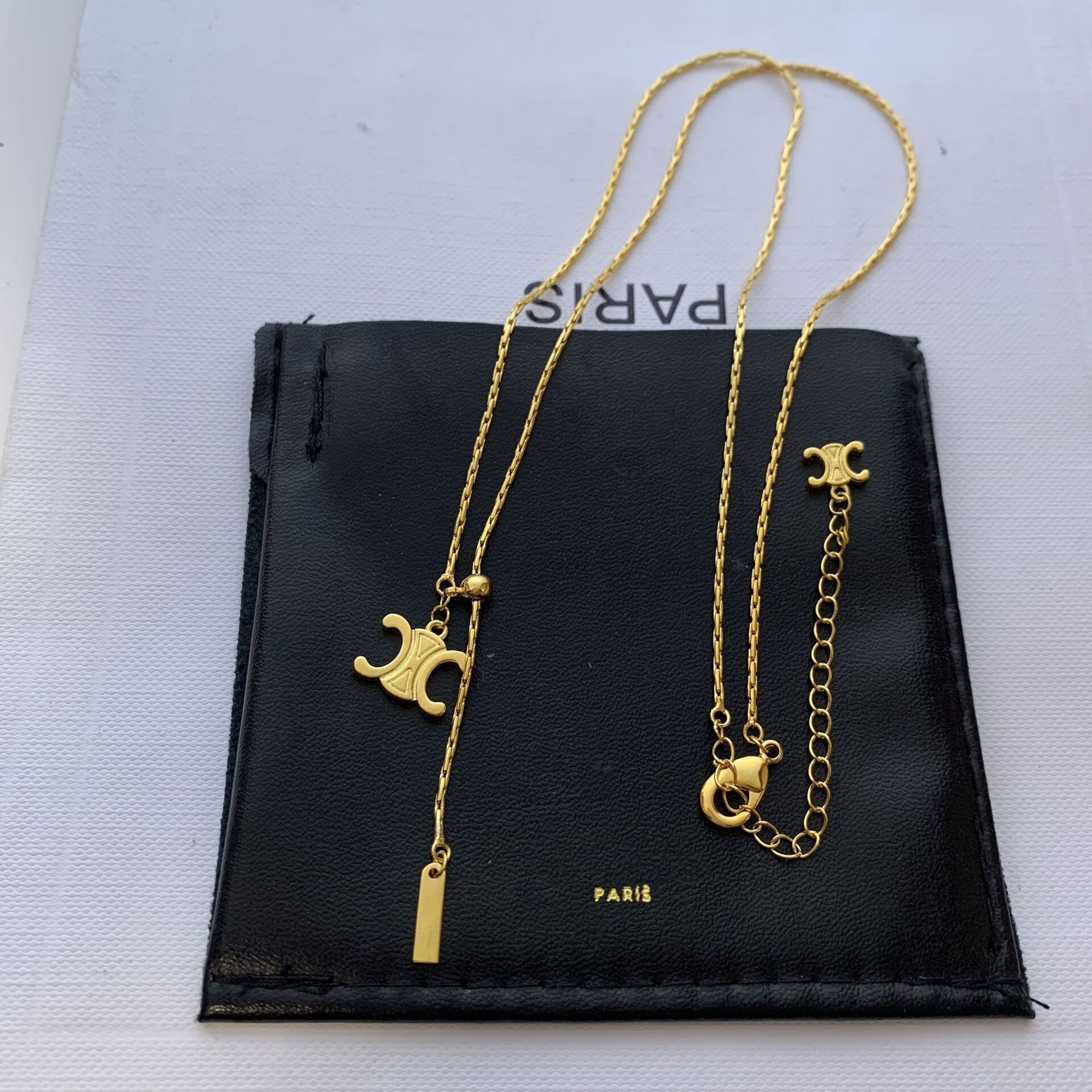 兰怜ce轻奢凯旋门抽绳吊坠镀金色项链高级感锁骨链女 抽拉凯旋门项链