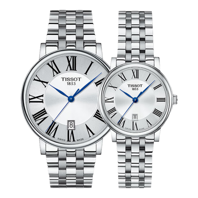 天梭（TISSOT）瑞士手表 卡森臻我系列腕表 鋼帶石英情侶對(duì)表 