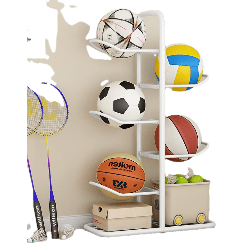 小媳妇 篮球收纳架家用室内足排球架羽毛球收纳筐学生置球架球类置物架子 无框版7543白色【高86CM】