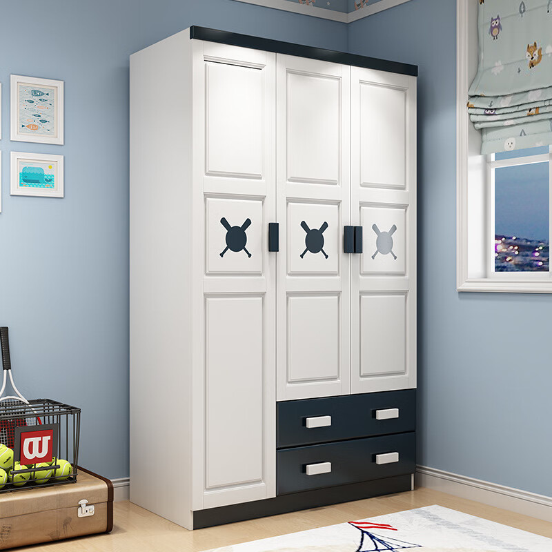 衣柜三门粉色女孩儿童衣柜衣橱平开门储物柜卧室家具经济型 粉白色 长