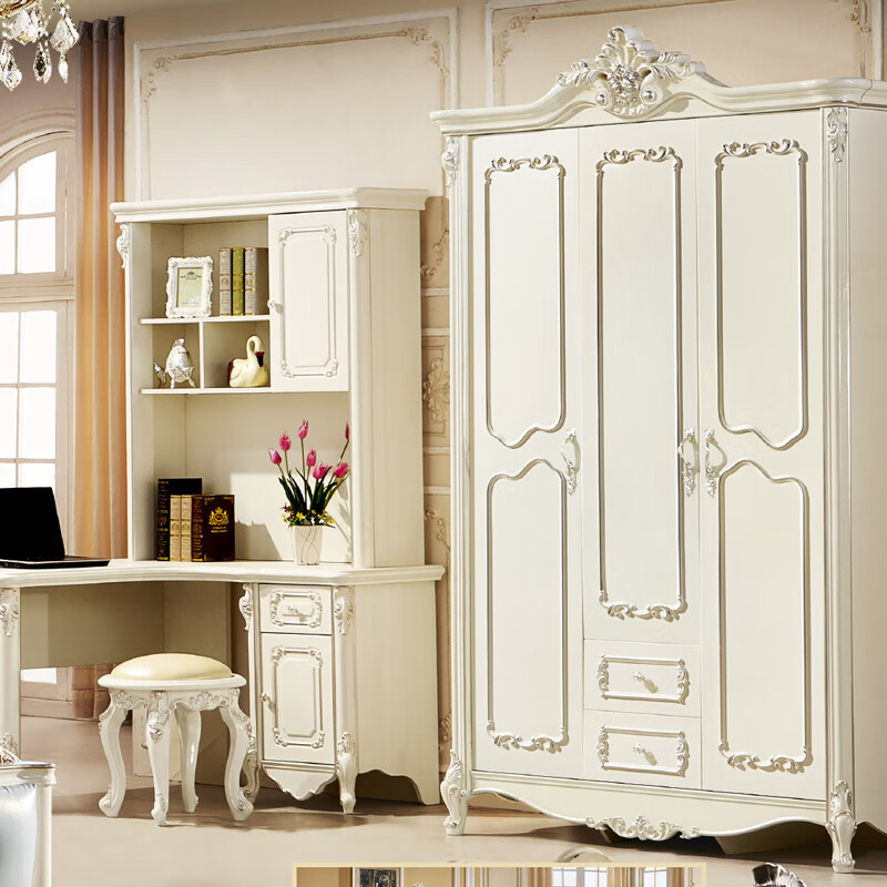 轻奢美式乡村 法式衣柜 欧式衣柜古 珠光白描银1440*640*2320长宽高