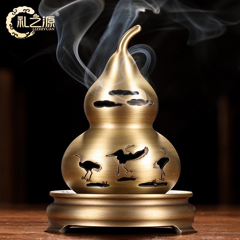 礼之源 招财全铜葫芦香薰炉摆件盘香炉工艺办公室桌面摆放茶室香道