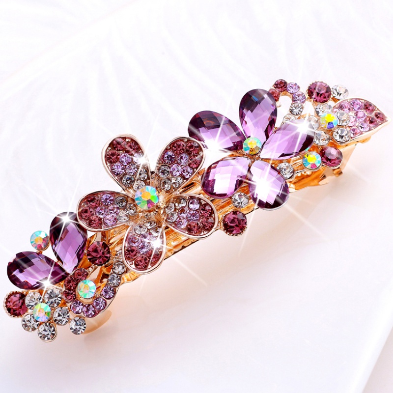 依莲妃韩版发夹大号弹簧夹水晶水钻百搭发卡盘发夹子边夹发饰头花