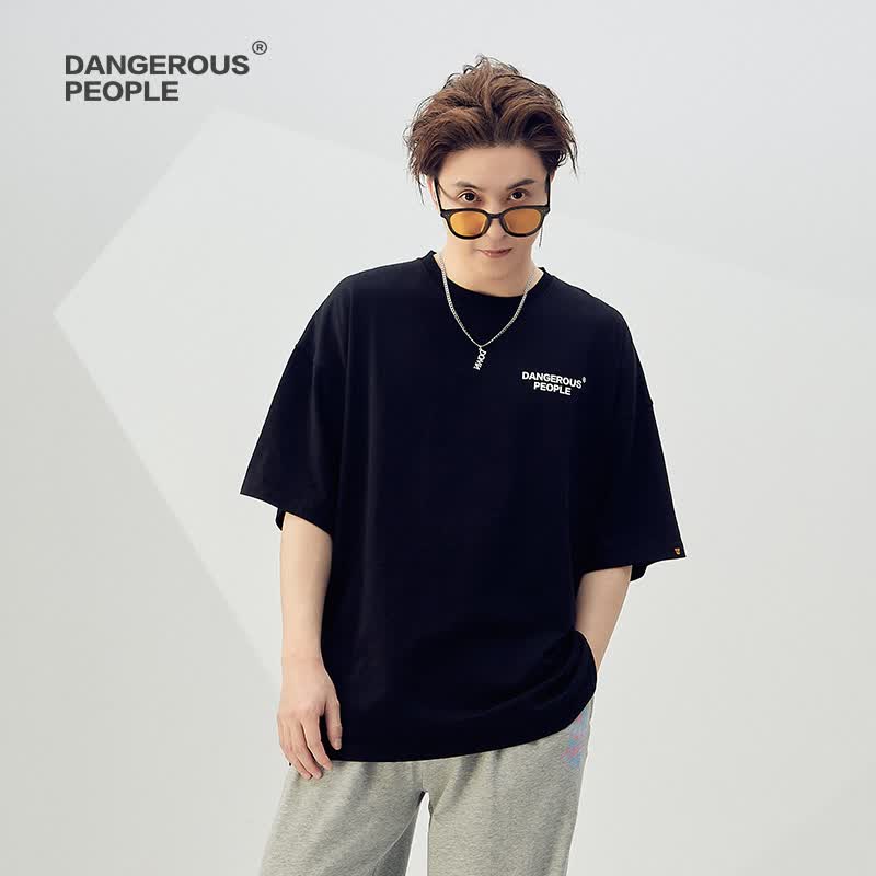 Dangerous people薛之谦dsp新年礼遇季泼墨纸袋人短袖T恤男宽松潮流半袖体恤 黑色 M