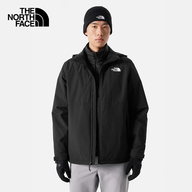 The North Face北面三合一冲锋衣男户外保暖羽绒内胆冲锋外套88RK JK3/黑色 L