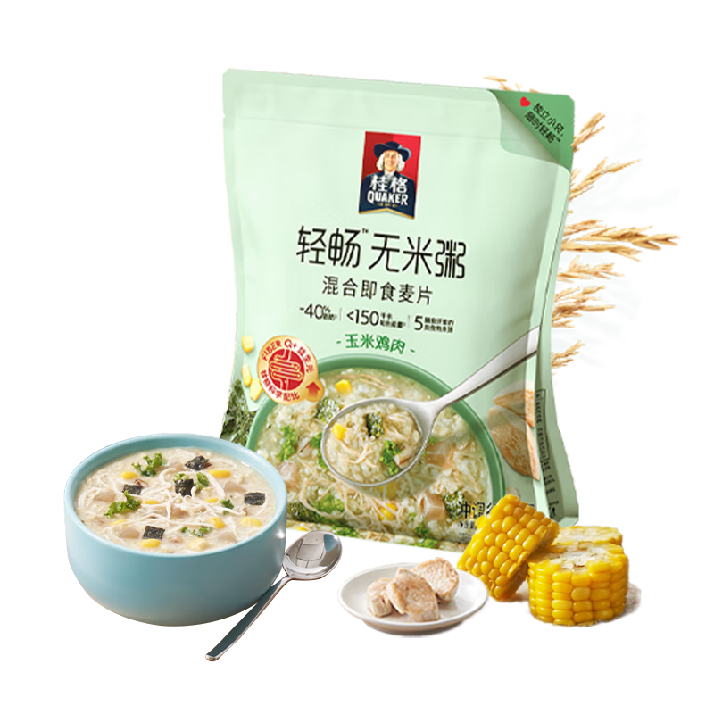 QUAKER 桂格 轻畅无米燕麦粥420克（35g*12袋）玉米鸡肉味 3分钟即食