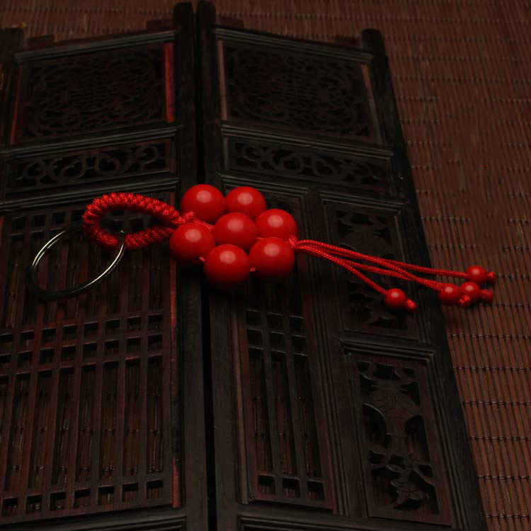 朱砂钥匙链扣平安结七星阵金刚结编织挂件吊坠中国红 朱砂款