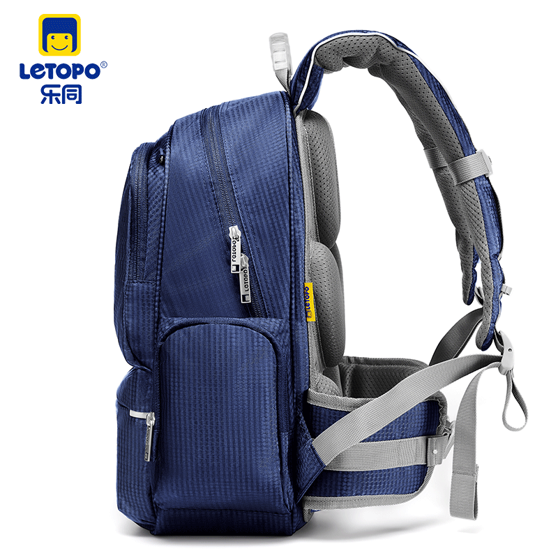 乐同书包人体工学儿童护脊书包 小学生书包双肩加厚S肩带简约轻便分层 中童4-6年级 | 棕蓝色