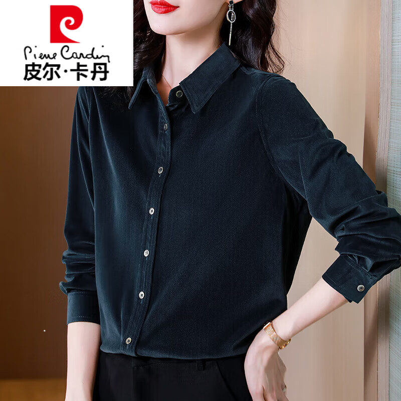 叠穿衬衫外套女2022春秋新款长袖通勤时尚磨毛打底衫 青金石蓝 xxl