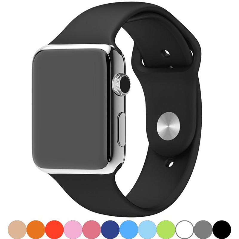 apple watchSE表带苹果5代手表表带iwatch6/SE/5/4/3/2/1硅胶运动表带 黑色 42MM/44MM加长