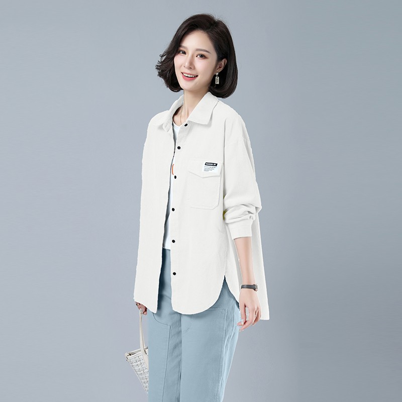 中年妇女衬衫春秋新款女式宽松时尚上衣40岁妈妈休闲长袖灯芯绒衬衣