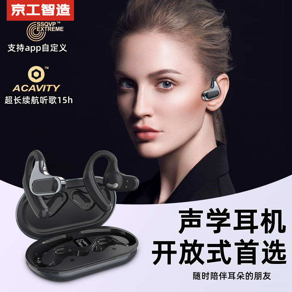 京工智造【防水款丨AI智能一拖二】开放式蓝牙耳机超长续航无线挂耳式运动跑步不入耳耳麦开车通话降噪 【商务黑】高配防水版 丨支持APP自定义丨超长续航机皇