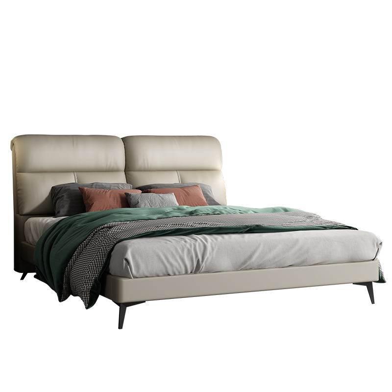 Sweetnight 皮艺床意式皮床轻奢现代小户型真皮床主卧双人床简约实木1.8米软包床 米黄色真皮床 1.8*2米(送货入户并安装)