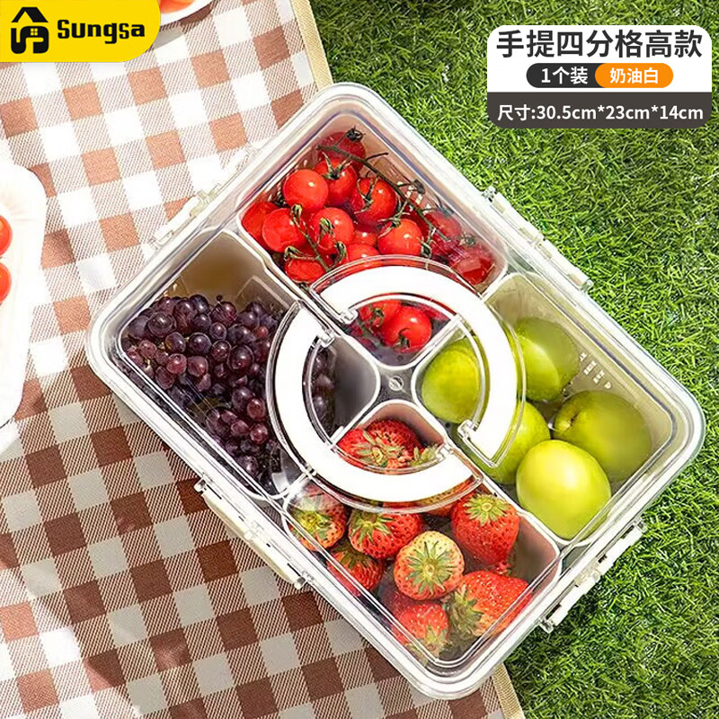 sungsa日本品牌手提便携水果盒大容量便当保鲜食品级户露营外出携带野餐 野餐盒8.5L【四分高款1个】冰袋