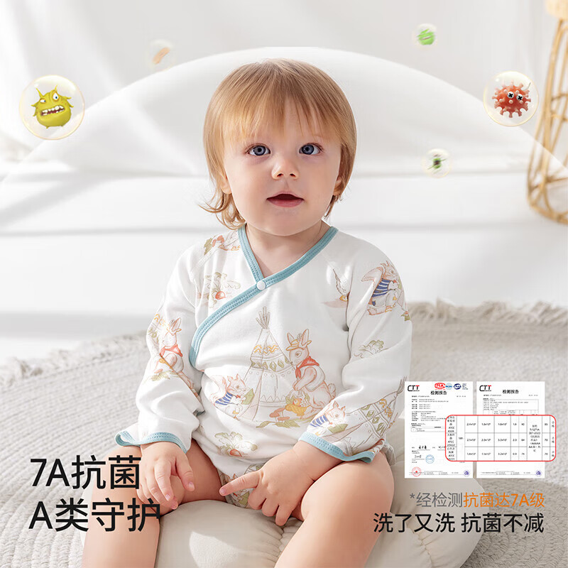 贝肽斯婴儿包屁衣保暖透气打底长袖新生儿衣服冬款男女宝宝三角哈衣 露营游记 80cm