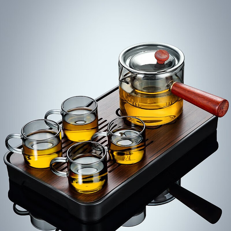 轻奢女士精致功夫花茶杯简易喝茶防烫手 四秋茶盘 轻灵侧把壶 唯美4杯