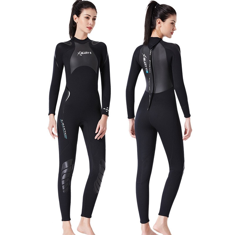 新款1.5MM连体潜水服长袖保暖服湿式浮潜衣冲浪水母衣游泳衣 1.5MM女款黑色 女款L