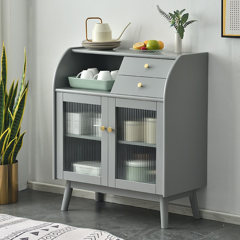 收纳柜碗柜小户型客厅茶水柜餐厅边柜 双门珍珠灰|整装发货|送货入户