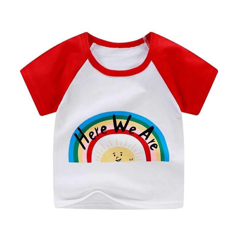 夏季儿童纯棉短袖T恤卡通上衣宝宝婴儿衣服 彩虹 80cm