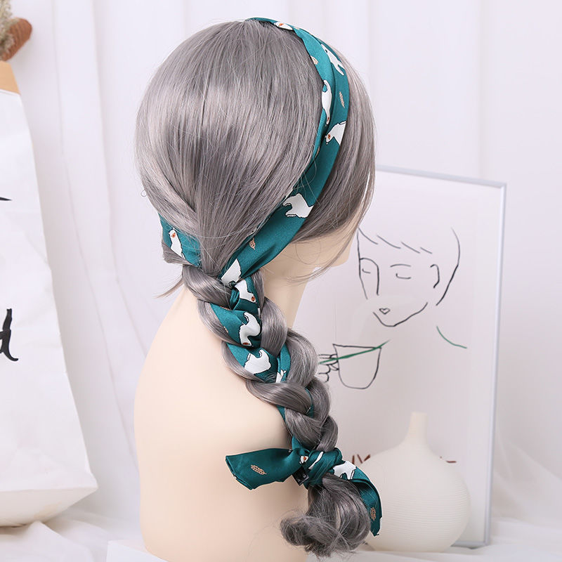 扎头发丝巾港风ins网红头绳麻花辫编发复古发带飘带头饰丝巾扎发绳