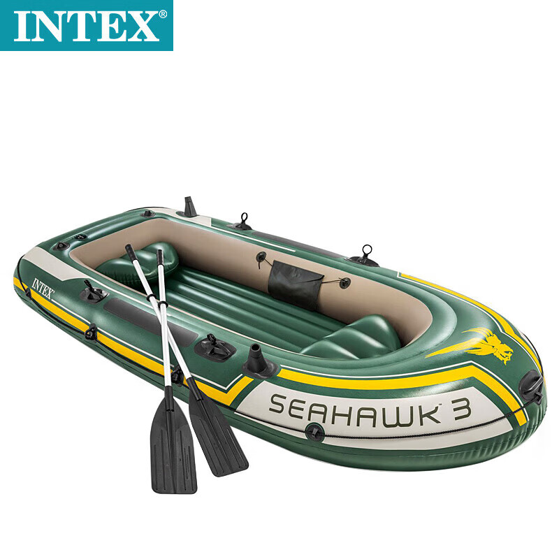 INTEX68380海鷹號三人充氣船氣墊船加厚皮劃艇釣魚游玩橡皮艇應(yīng)急救援