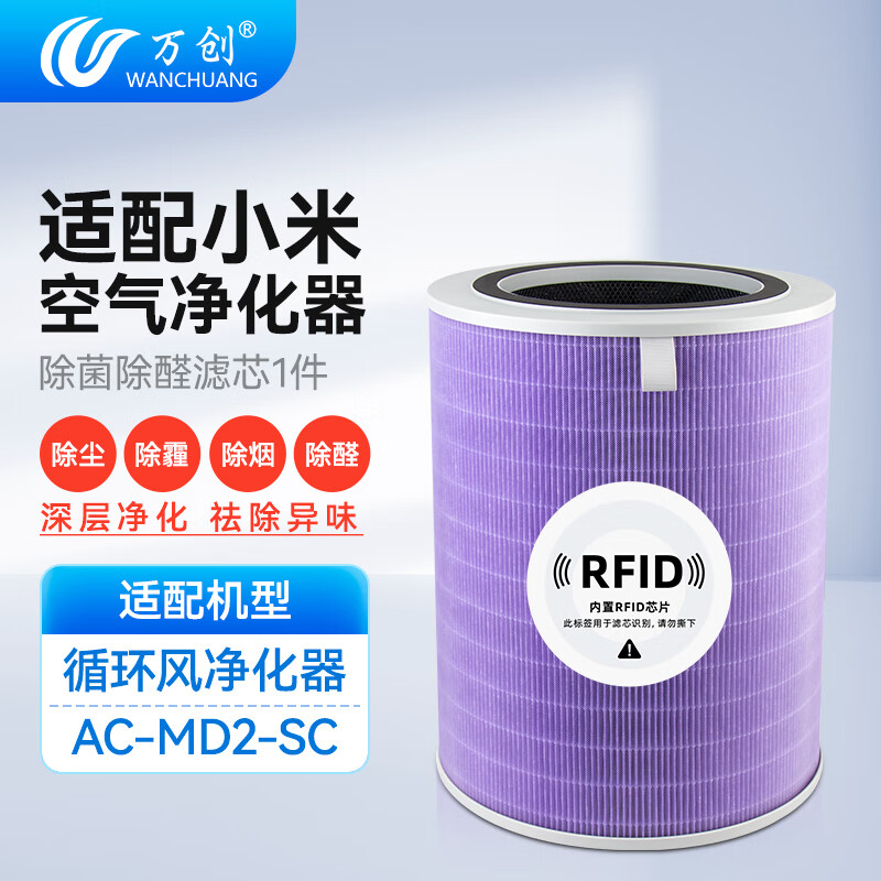万创适配小米米家空气净化器滤网滤芯1代/2代/2S/3代/3H/4代/4Pro/Lite/Pro H/Max/F1过滤网 【循环风】抗菌除醛版滤芯（带芯片）