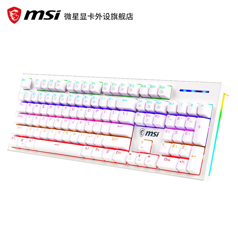 微星（MSI）GK50Z 机械键盘 RGB光效 有线 游戏电竞办公键盘 104键 吃鸡键盘 GK50Z 电竞机械键盘【白色-茶轴】