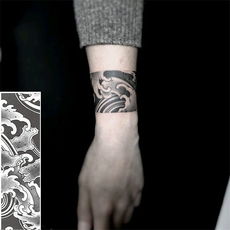 千色集纹身贴防水花朵手环脚踝大腿男女手环臂环浪花仿真刺青贴 一张