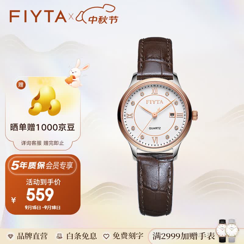 飞亚达(fiyta)经典系列石英女表 时尚锆石百搭学生女士手表女生日礼物