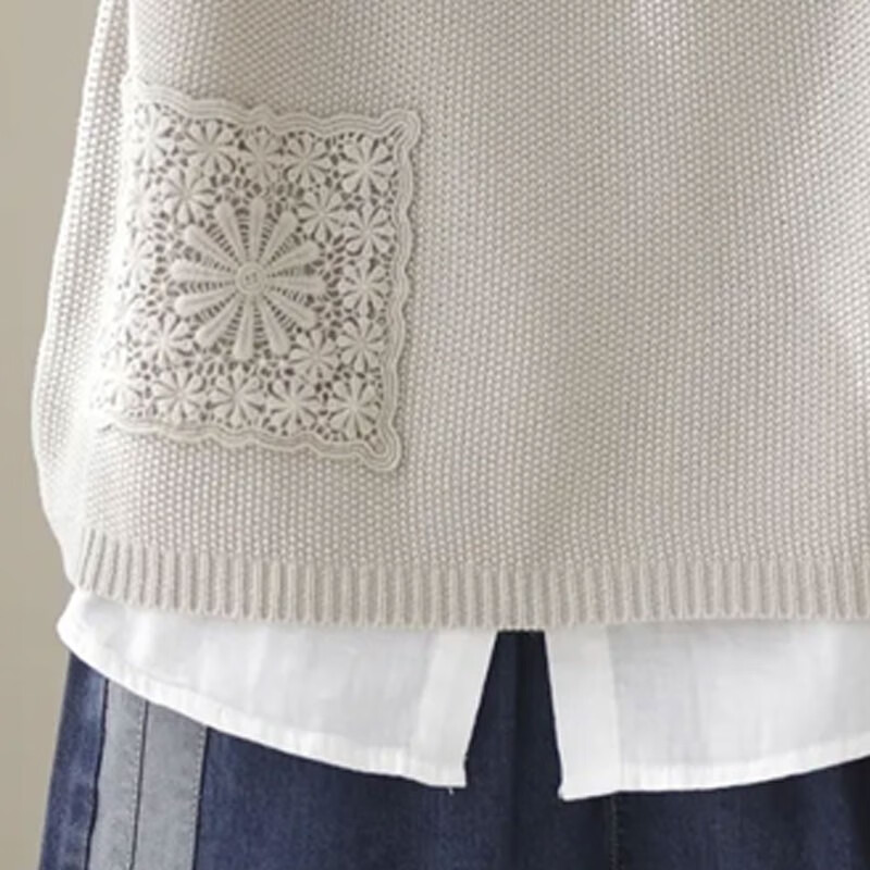 子牧棉麻秋装 女韩版背心外穿V领针织镂空马甲宽松纯色坎夹上衣2312 咖啡色 均码 （建议90-145斤）