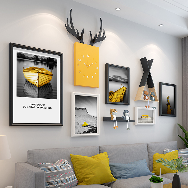 莎庭创意个性照片墙装饰客厅卧室餐厅相片墙免打孔相框挂墙 黑白-晨曦