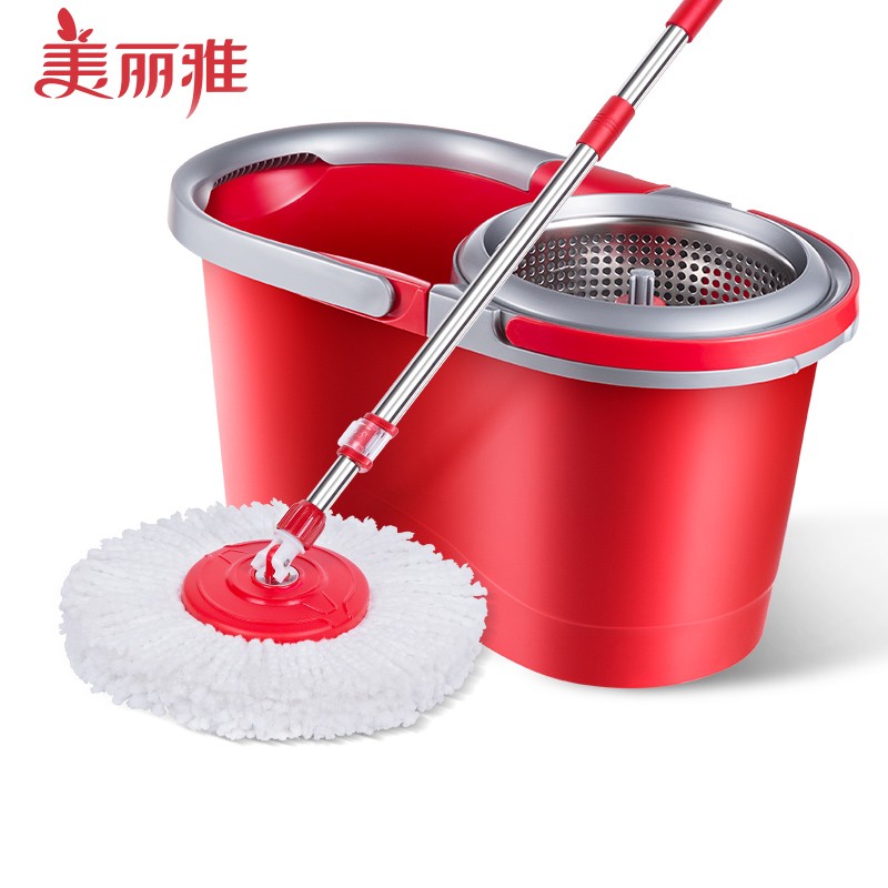 美丽雅旋转拖把f8经典家用墩布幻影旋转把杆免手洗甩水拖把桶 共2拖头
