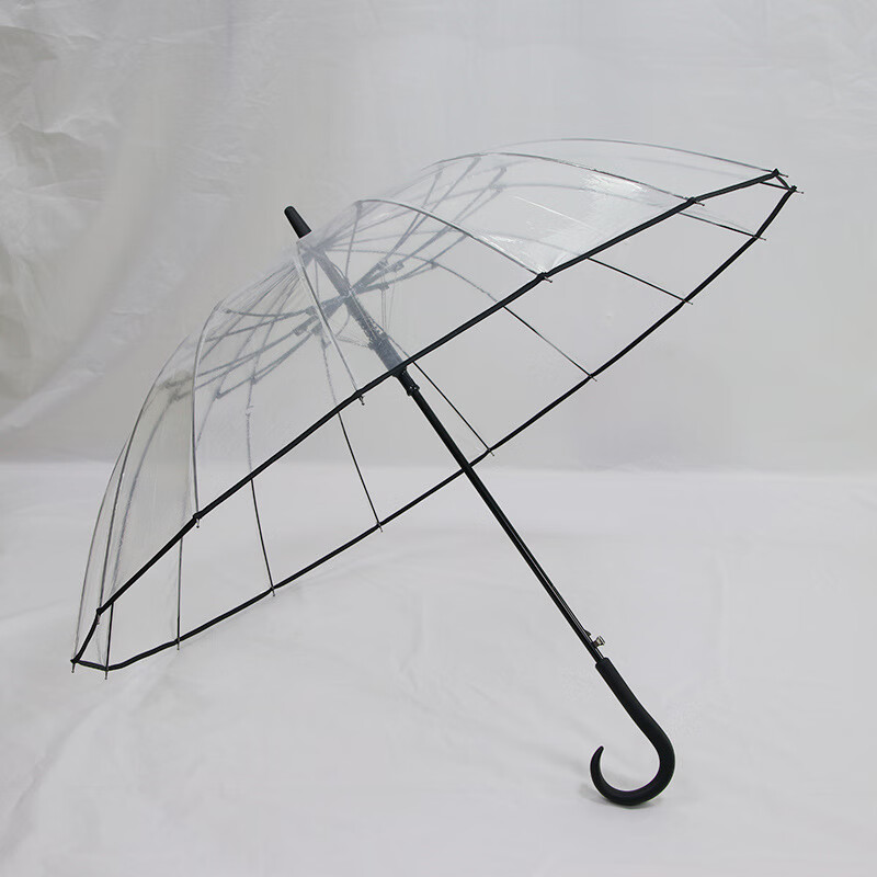 16骨透明伞高级感质量好poe透明雨伞长柄网红加厚小白伞女 弓片按键16