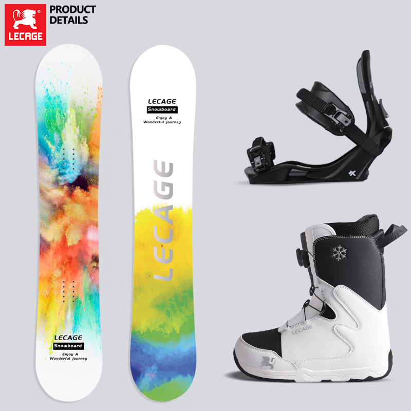 乐凯奇（LECAGE）滑雪板单板初学者套装平花刻滑全能滑雪单板固定器滑雪鞋三件套 LHT01-C01-彩墨 140CM