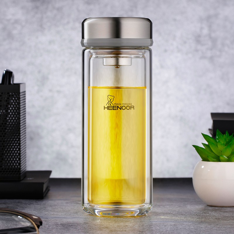 希诺(heenoor)双层玻璃杯隔热加厚男士水杯耐热防烫带