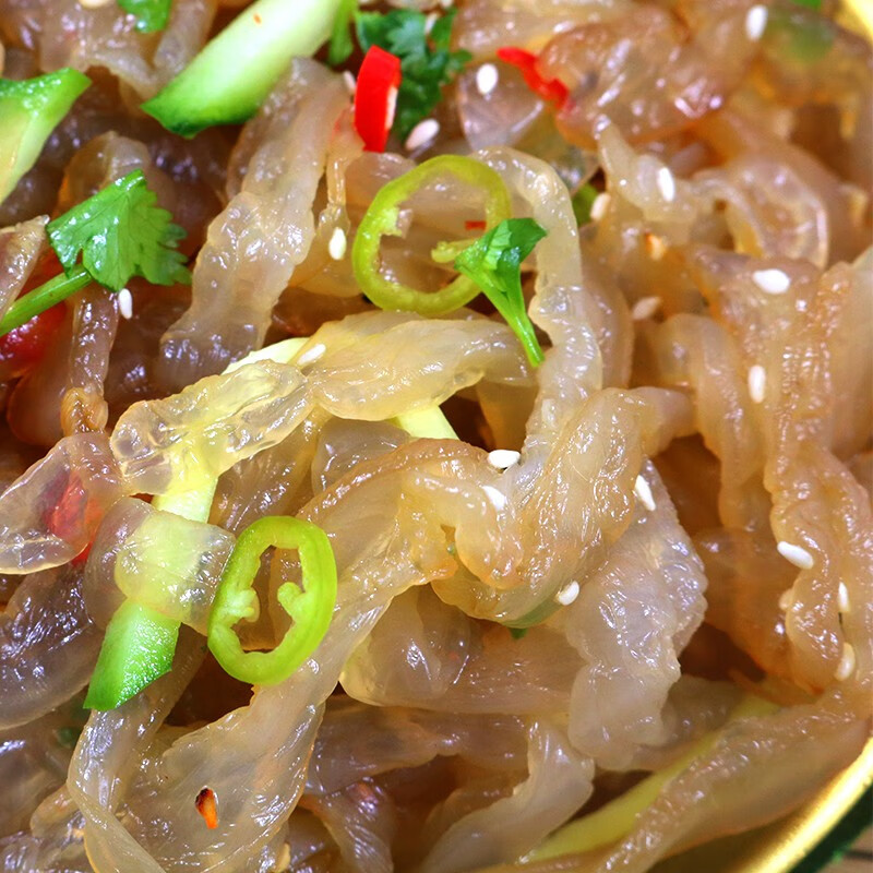 亿海湾海蜇头即食凉拌海蜇皮丝带调料包解腻凉菜拌菜下酒菜网红款礼盒 海蜇皮200g*5