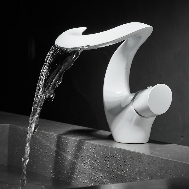 瀑布水龙头洗脸盆洗手盆面盆冷热卫生间浴室柜洗 全白色 创意云设计
