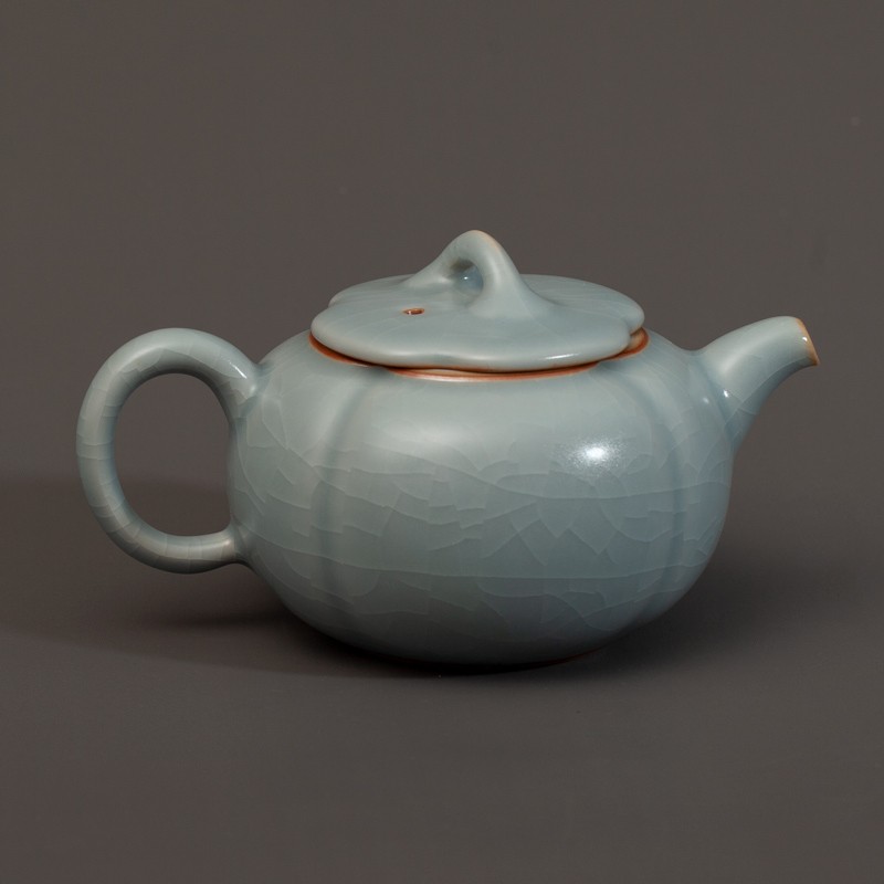 台湾柏采汝窑天青釉瓷器冰裂纹hr-158(天青三代)茶壶