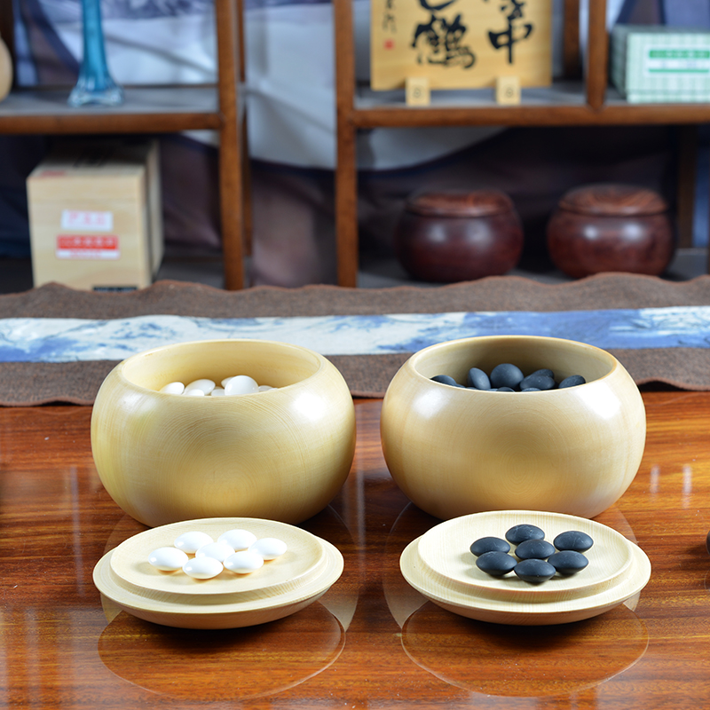 弈流蛤碁石围棋套装38号实用印本那智黑石本蛤桧木棋罐碁笥贝壳棋子