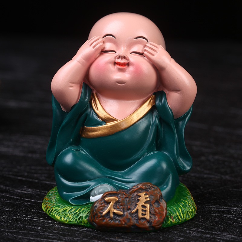 装饰用品可爱卡通公仔小和尚弥勒佛办公室书房桌面茶艺摆件可爱沙弥生