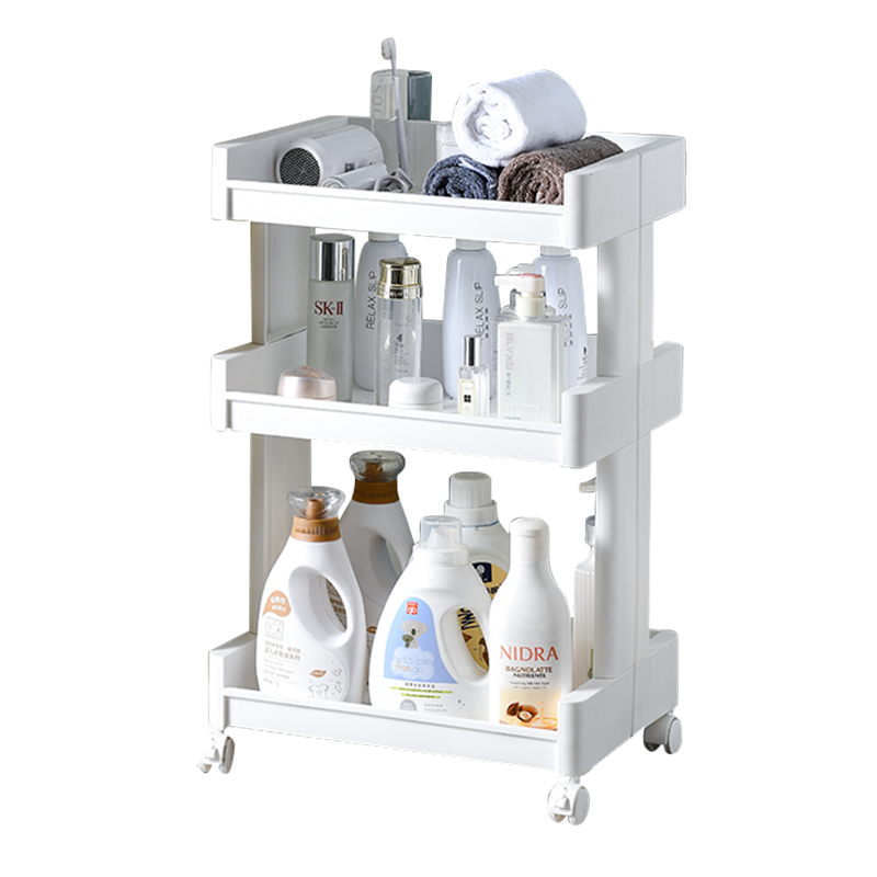 好尔卫生间置物架浴室厕所边柜落地卫浴洗手间储物架多层收纳架双面三层白色