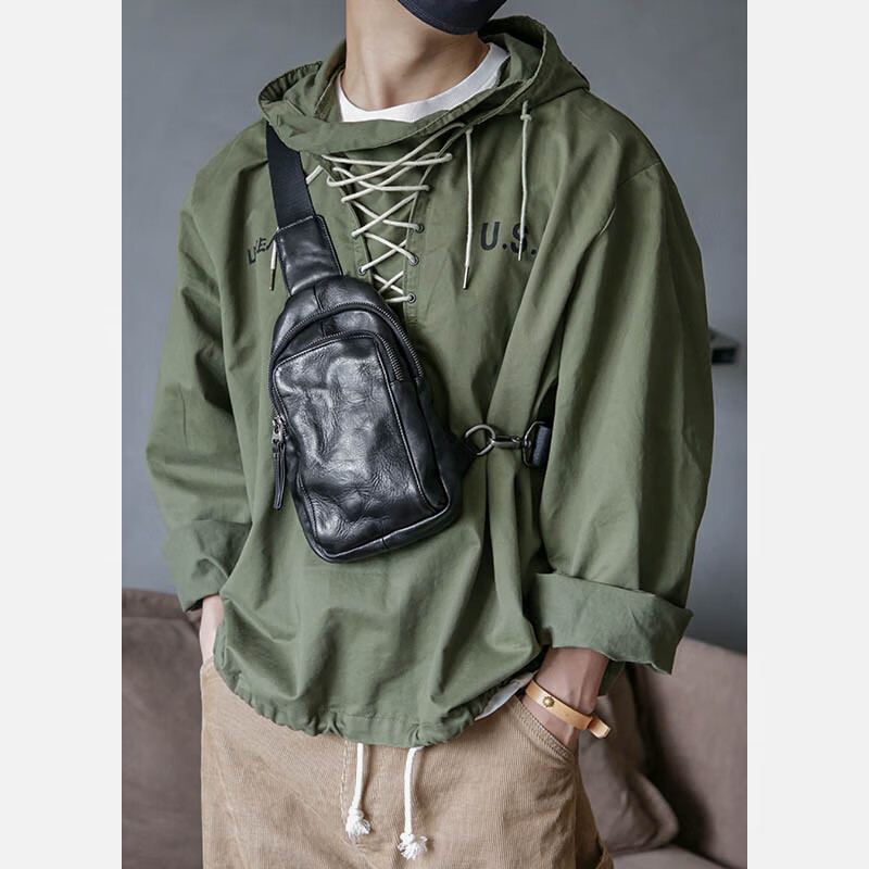 brynn capella男士头层植鞣牛皮斜挎单肩复古潮牌休闲百搭骑行背包