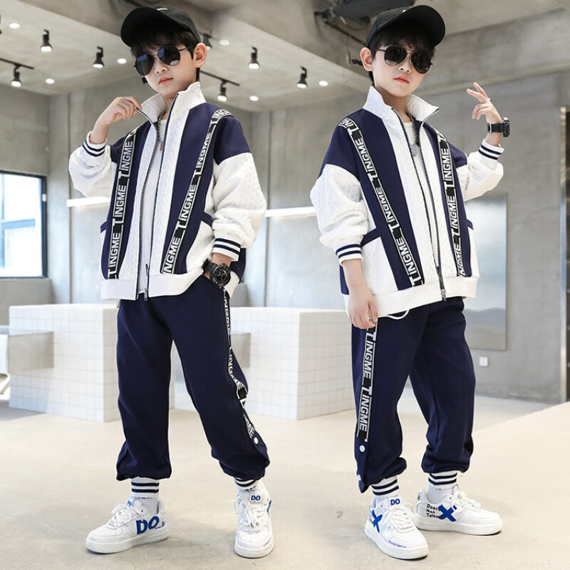 2022秋季新款中大童装8-12岁休闲时尚字母印花立领运动套装男生衣服