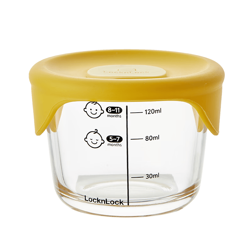 樂(lè)扣樂(lè)扣輔食盒嬰兒玻璃保鮮盒可蒸煮迷你輔食工具寶寶蒸蛋碗姜黃圓形