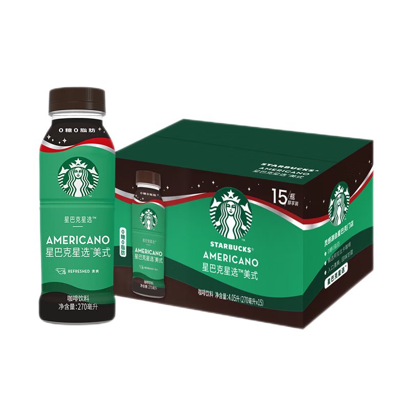 星巴克 (Starbucks)星选 美式咖啡 咖啡拿铁270ml*15瓶咖啡饮料即饮瓶装 270mL 15瓶 美式咖啡