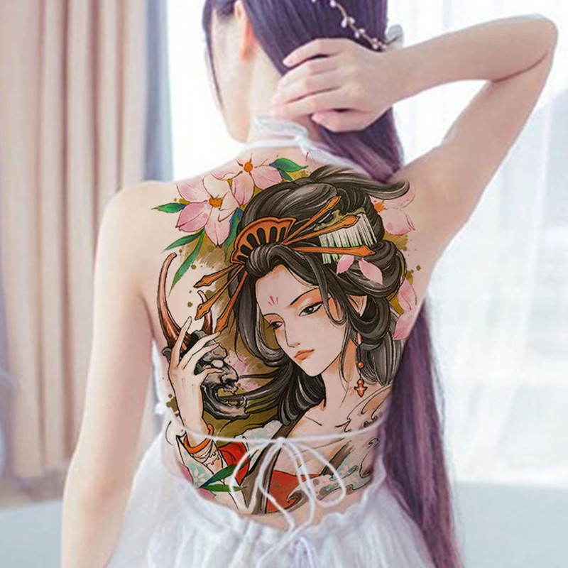 畅印满背后背纹身贴防水男女大图艺花旦美女性感仿真刺青花臂贴手套