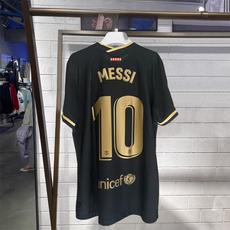 琴沐20-21赛季巴萨客场黑金球衣10号梅西巴塞罗那球迷版足球服 球迷版