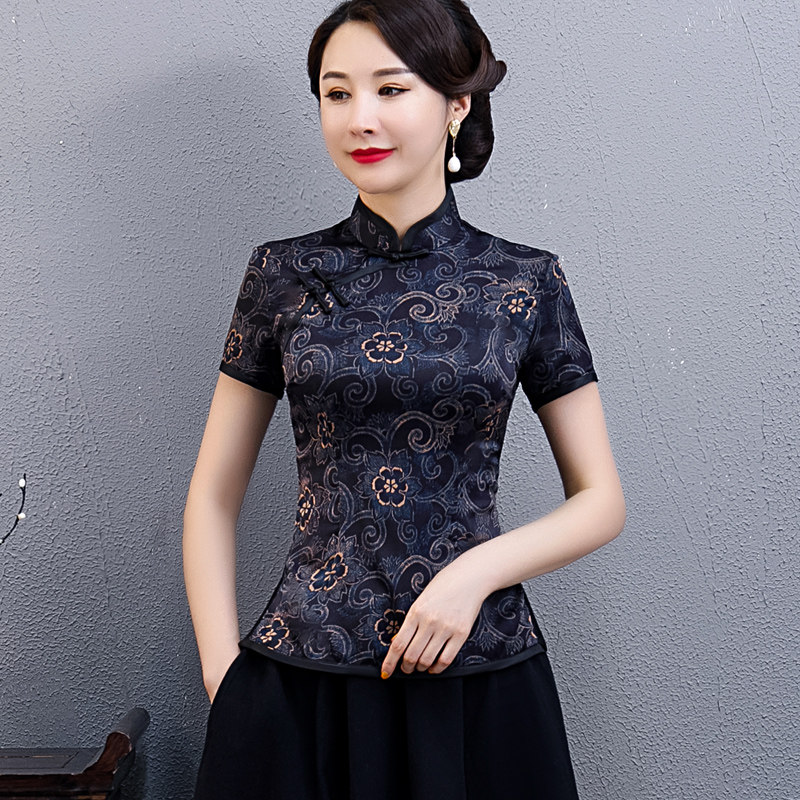 花九卿中式唐装女上衣夏天穿的妈妈夏改良复古民国风短袖两件套民族风