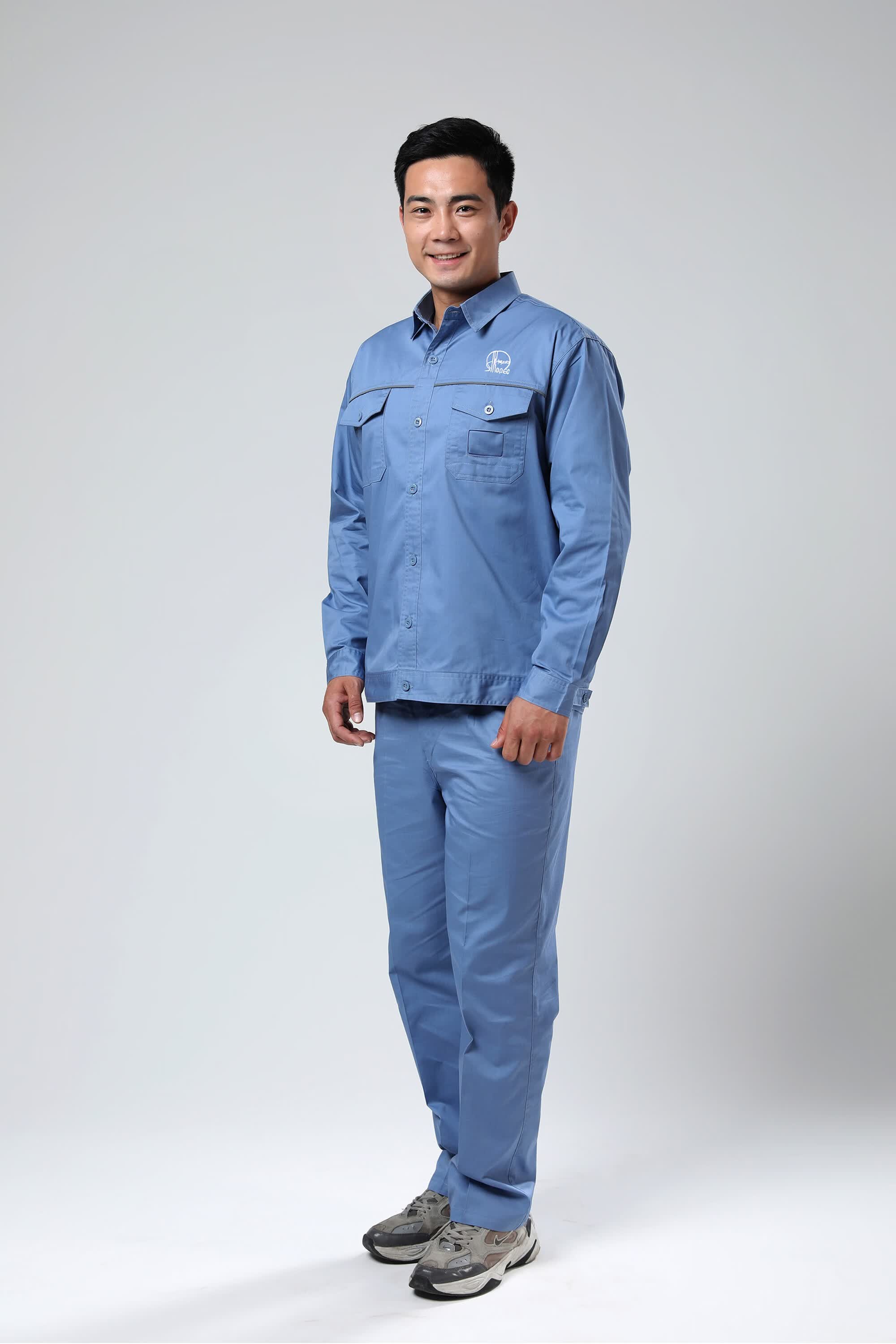 确不凡中石化工作服夏装超薄劳保服夏装衬衣网格防静电天蓝浅蓝蓝灰