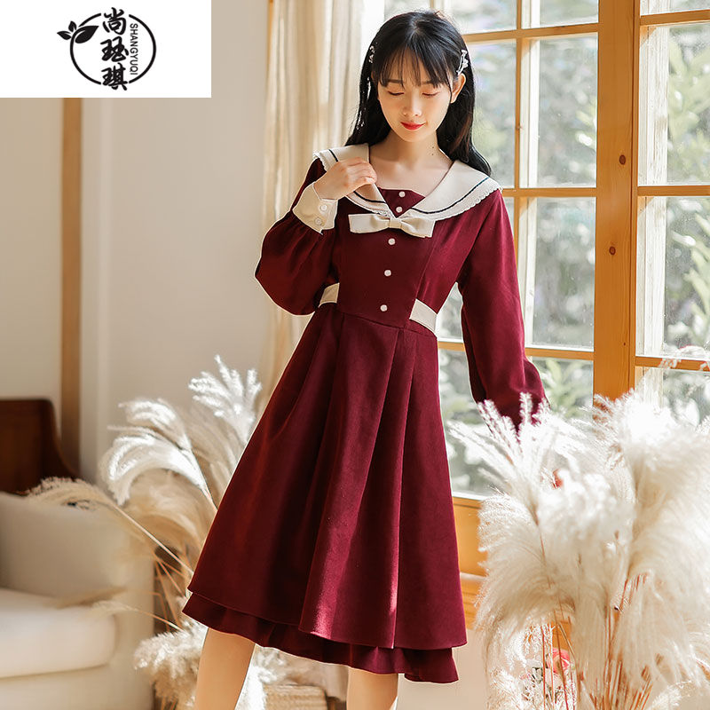 新款青少女春装少女装本命年红色连衣裙女装时尚秋冬季2021新款春款